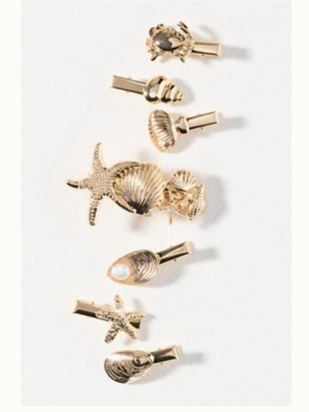 Anthropologie Gold Seashell & Starfish Hair Clip Set NWT